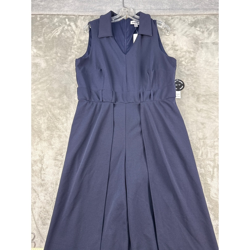 Shelby & Palmer Jumpsuit Women 16 Wide Leg Navy Blue Sleeveless Collared NEW